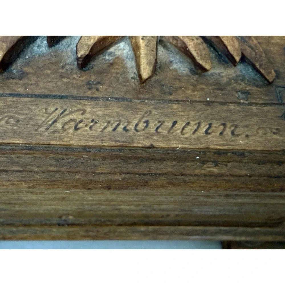 Antique German Warmbrunn Hand Carved Wood Trinket Jewelry Box Black Forest Style